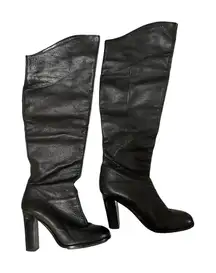 Reiss Women's Black Pull On Knee‎ High Round Toe Leather Boots Size 39 EUR