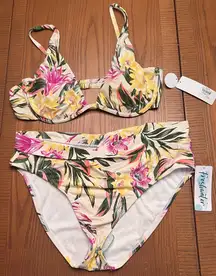 Freshwater Cabana Underwire Longline‎ Swim Top & High-Leg Swim Bottoms Bikini XL