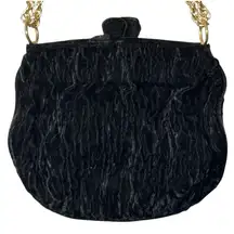 Vintage Magid Black Velvet Crepe Shoulder Evening Bag with Gold Chain
