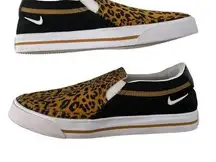 Nike Court Legacy Black Wheat White Cheetah Print Slides