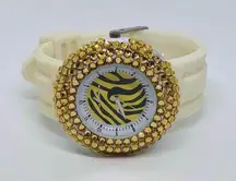 Via Nova 45mm Ladies Watch Large Amber Crystal Animal Zebra Dial new battery