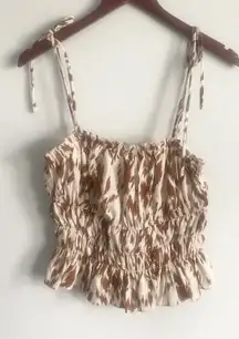 Lucca Lovely Blush White Brown Animal Print Rouched Tie Strap Tank Small NWT‎