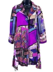 Aris A Multicolor Art to Wear Longline Lagenlook Jacket