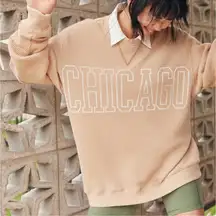 Aerie Waffle Weave Chicago Oversized Crewneck Sweatshirt Light Tan XL