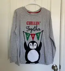 Women’s holiday themed penguin long sleeve shirt — XL