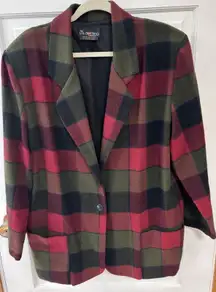 Vintage Wool blend  Blazer Shoulder Pads Size 15/16 Red Green Black