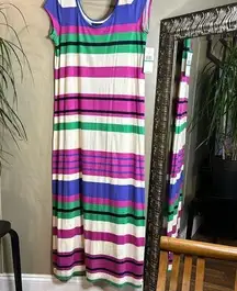 Tommy Hilfiger Maxi Dress Scoop Neck Cotton Blend Stripes Size Large