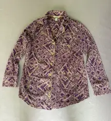 Soma Purple Pajama Top Button Down Long Sleeve‎ Paisley Print Sleep Shirt S