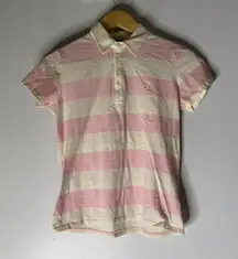 Ralph Lauren Golf Pink White Stripe Collar Polo Shirt Size Small Made In USA