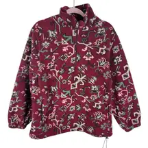 Woolrich Vintage Red Floral 1/4 Zip Mock Neck Pullover Fleece Women's Size L