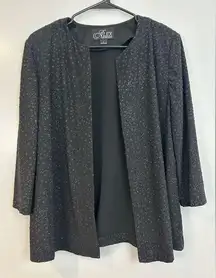 Alex Evenings Black Open Front Glitter Evening Jacket Size Large