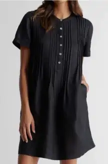 Quince Black Linen Swing Dress Pleated Short Sleeve S