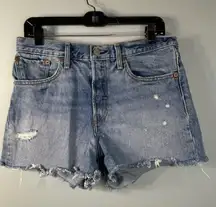 Levi's Wedgie Fit Denim Mom Shorts Distressed Medium Wash 30