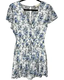 Altar’d State Women’s White Blue Floral V-Neck Romper Size Small