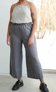 Linenfox Ocean Linen Wide Straight Leg Cropped Pant Slate Grey Small