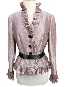 Adrianna Papell Evening Essentials Metallic Ruffle Blouse Top Size 10