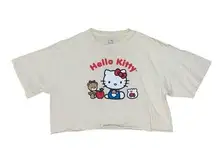 Hello Kitty cute bear fish Apple cream cropped tshirt women’s size XL