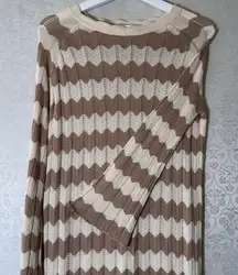 Anna Kay. Crochet Striped Brown Tan and Cream Women Sweater Dress Small