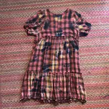 URBAN OUTFITTERS RED BLEACHED PLAID DRESS GRUNGE