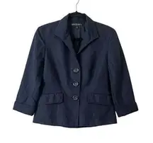 Lafayette 148 New York Linen Blend Navy Blue Blazer Size 4