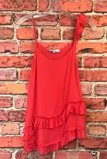 Coral Orange  Ruffled Asymmetrical Hem Tank Top