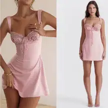 HOUSE OF CB &#x27;Adriana&#x27;‎ Rose Satin And Lace Mini Dress NWOT