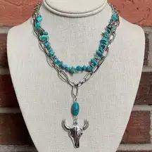 Cow Skull and Turquoise Necklace Set