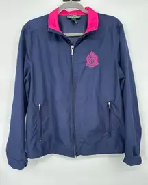 Ralph Lauren Active Womens Vintage Blue Pink Track Zip Jacket Logo Size Large