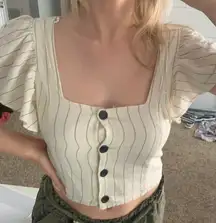 Button Up Striped Flutter Sleeve Crop Top