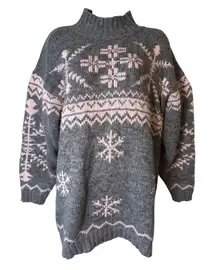 Vintage Best American Clothing Co. Gray Pink Wool Blend Snowflake‎ Sweater M Ski