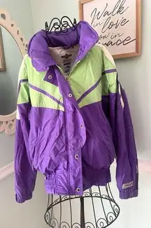 Vtg Spyder jacket Women’s size 12 neon purple green Thinsulate Hidden Hood Ski