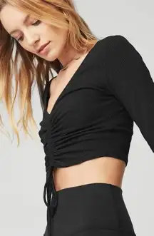 Alo Yoga Ribbed Cinch Ruched Crop Top 