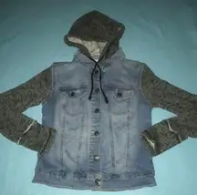 MOSSIMO Supply Co. Denim and knit hoodie jacket layered look button up size S/P