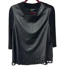 JAMIE BY JAMIE SADOCK (M) 3/4 SLEEVE BLACK PULL ON. LEATHER LOOK! Pre-owned