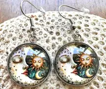 Moon Star Sun Earrings Navy Blue Eclectic Planet Astrology Zodiac Celestial Taro