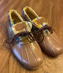 SPERRY for J.Crew Top-Sider Plaid Rubber Leather Duck Boots J10-CH373 Size Bin A