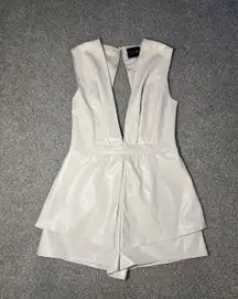 Cream Faux Leather Romper DO+BE Deep V