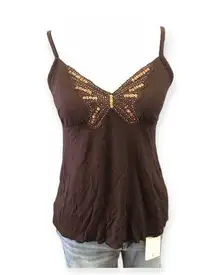 Y2k  Sequin Butterfly Brown Tank Top