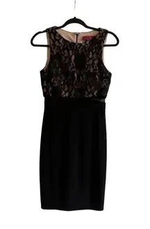 NWT Morgan and Co Black Lacewith Sparkle Top, Mesh Middle,Fitted Semi-Formal Dress size 7/8