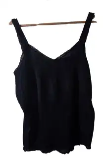 Peruvian Connection Knit‎ Tank Top Lace Trim Sleeveless Casual Black XL