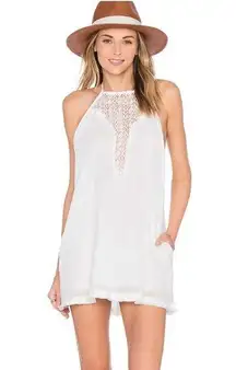 Kokomo Ivory Bright White Mini Halter Dress Lace Embroidery Beach Pool L
