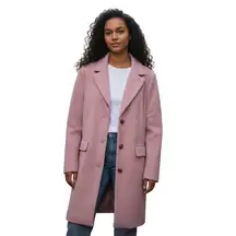 Halitech Womens Coat XL Pink Long Wool Blend Button Front Classic Peacoat NWT