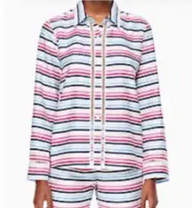 Kate Spade White Striped Button Up Long Sleeve Pajama Top New M