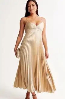 Champagne Gold Pleaded Midi Dress