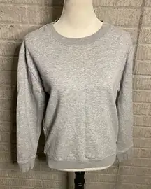 Saks‎ Fifth Avenue Gray Ruffle Trim Long Sleeves Crewneck Sweatshirt Size Small