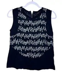 J.Crew Women's Sleeveless Top Navy & White Zigzag‎ Pattern Linen Cotton Blend XS