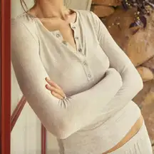 Kookai Pajama Top henley long sleeve womens Gray (size 4) loungewear stretch