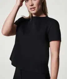 SPANX‎ Womens Black Short Sleeve Zip Back Slimming Funnel Top Shirt Size XL