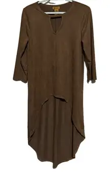 Wrangler Women's Brown Faux Suede High Low Top Long Sleeves‎ V-Neck Top Size S