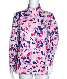 Talbots T By  Sweatshirt Women Medium Pink Printed High Neck Buttons Colorful Fun